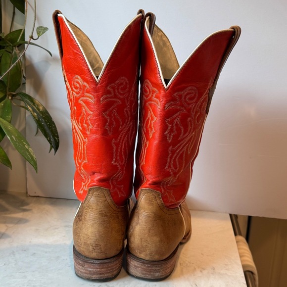 J.B. Dillon Cowboy Western Boots Womens 10 B USA Made Red Tan Leather Square Toe - Picture 8 of 9